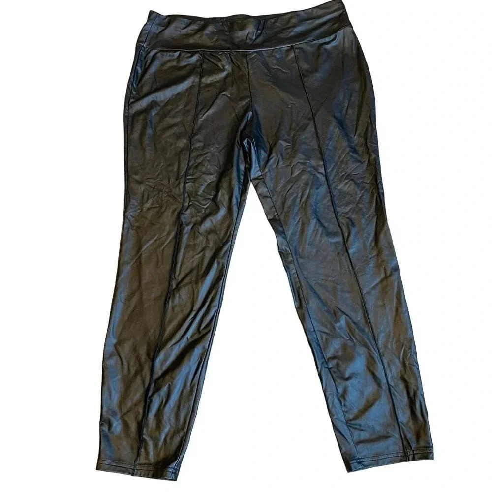 SHEIN Curve Faux Leather Casual Skinny Leg Pull On Pants Women Plus Size 3XL